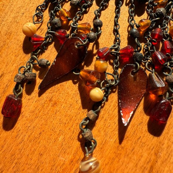 Dangly Bead, Charm, Antique Brass Finish Chain Necklace - Picture 4 of 4